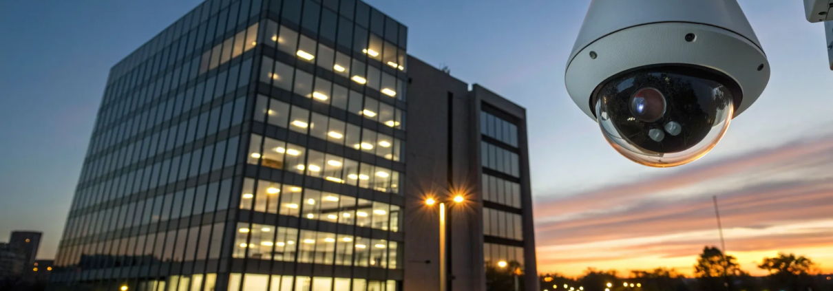 Commercial building protected by a fire alarm monitoring service.