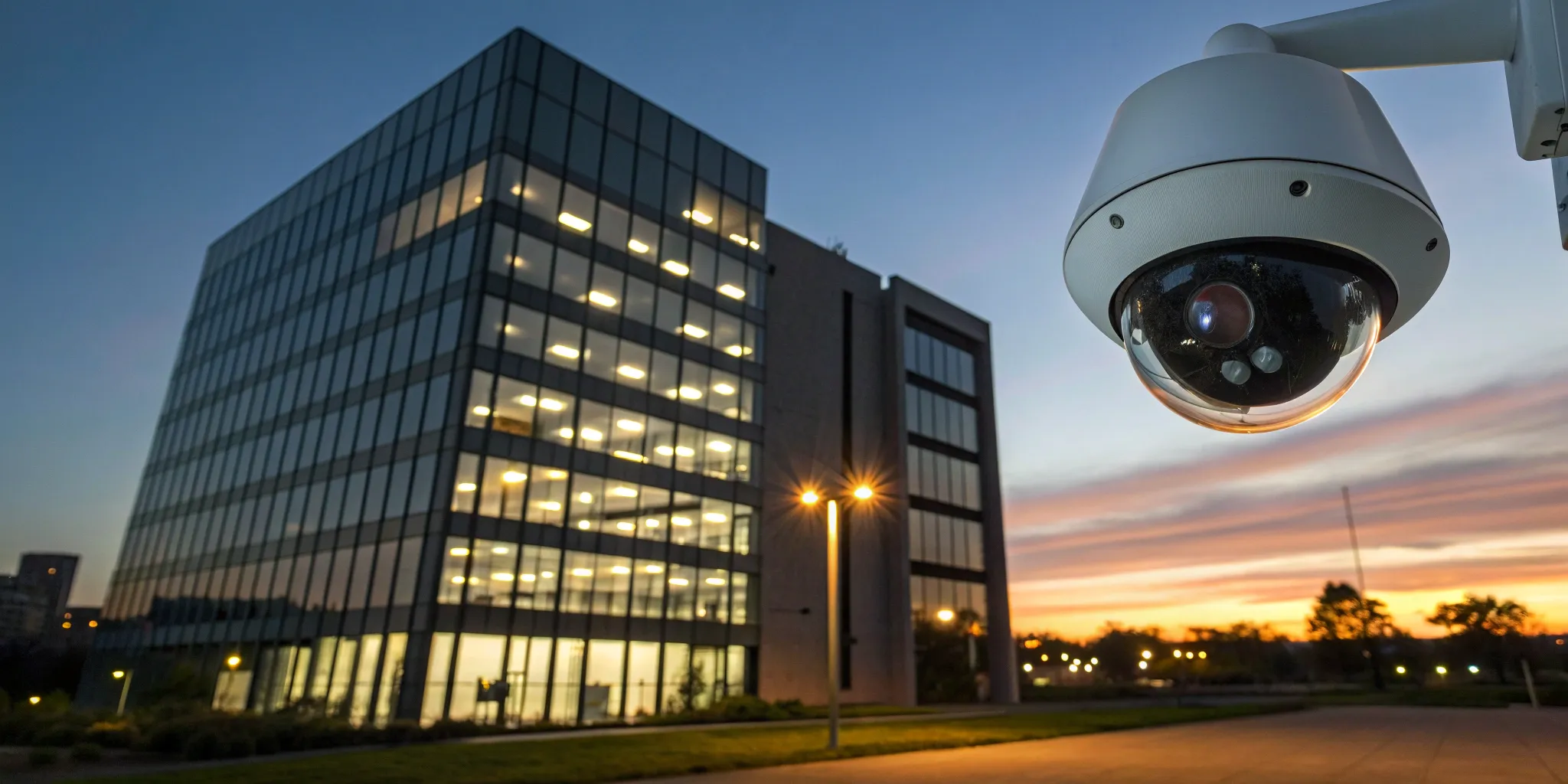 Commercial building protected by a fire alarm monitoring service.