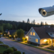 A security camera from a monitored alarm system watching over a residential neighborhood.
