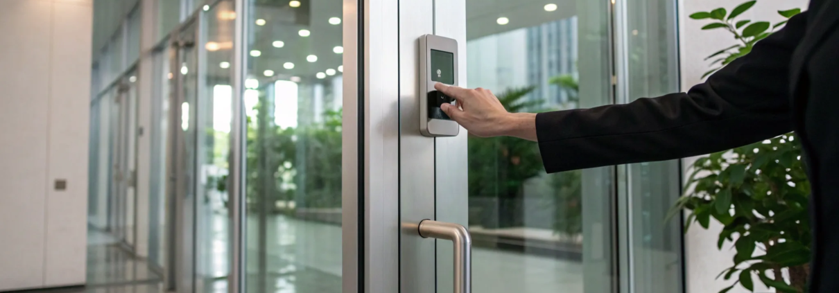 Employee using a system from one of the top commercial access control companies.