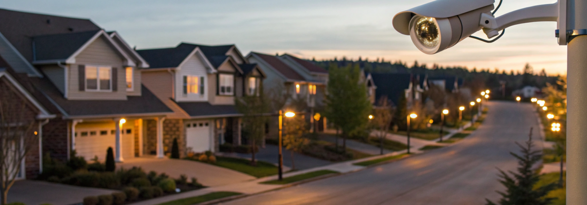 A home alarm system monitoring a residential street for a professional monitoring company.