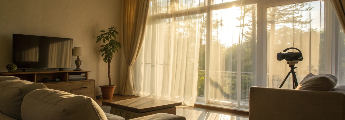 One of the best affordable home security cameras monitoring a modern living room.