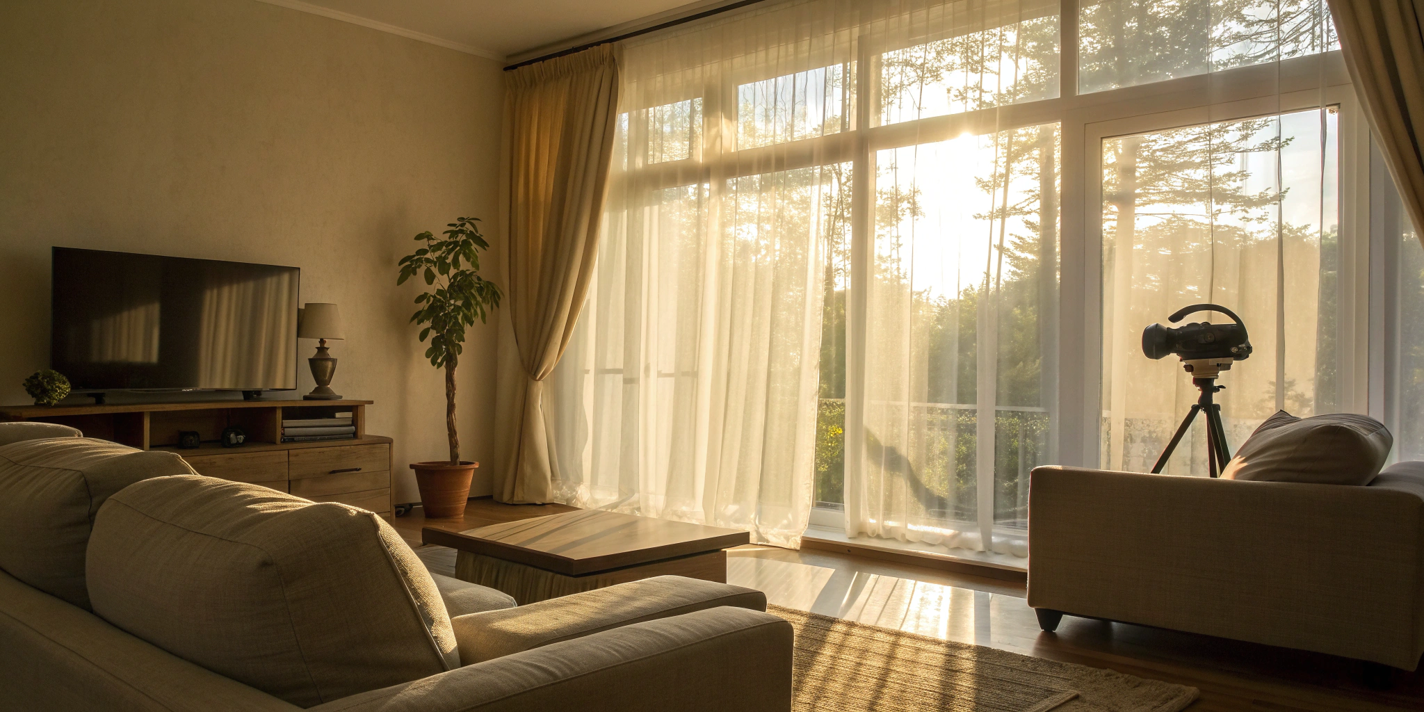 One of the best affordable home security cameras monitoring a modern living room.