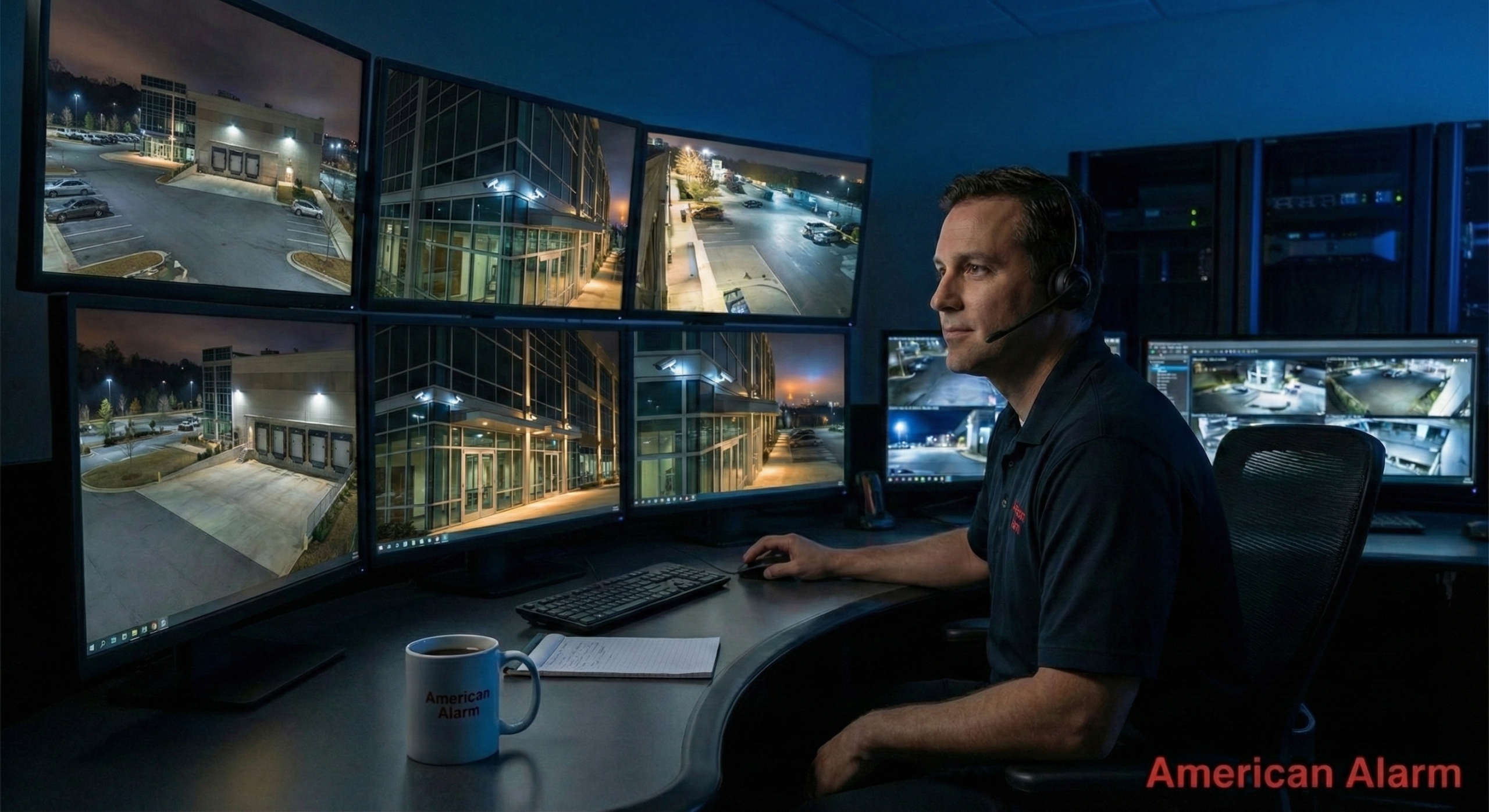 Operations specialist overseeing real-time activity across business locations to ensure continuous protection.