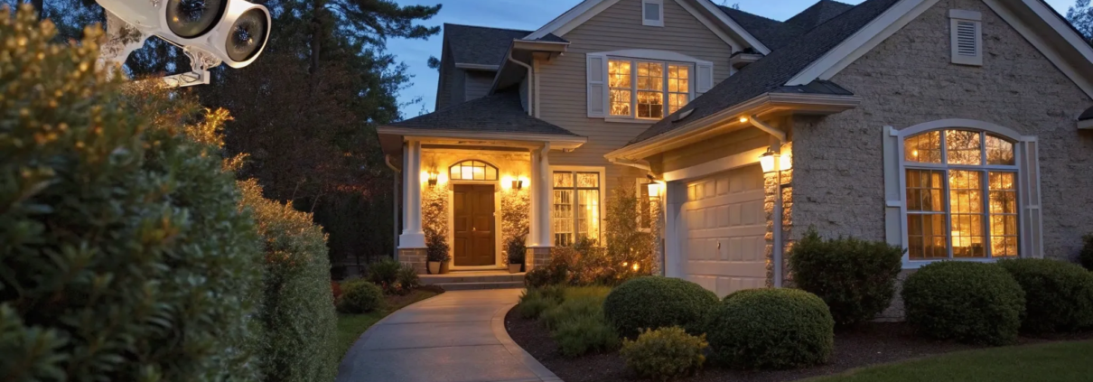 The best professional home security system camera protecting a modern house.