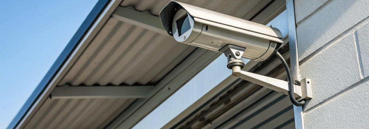 Professional commercial alarm system installation on an office building.