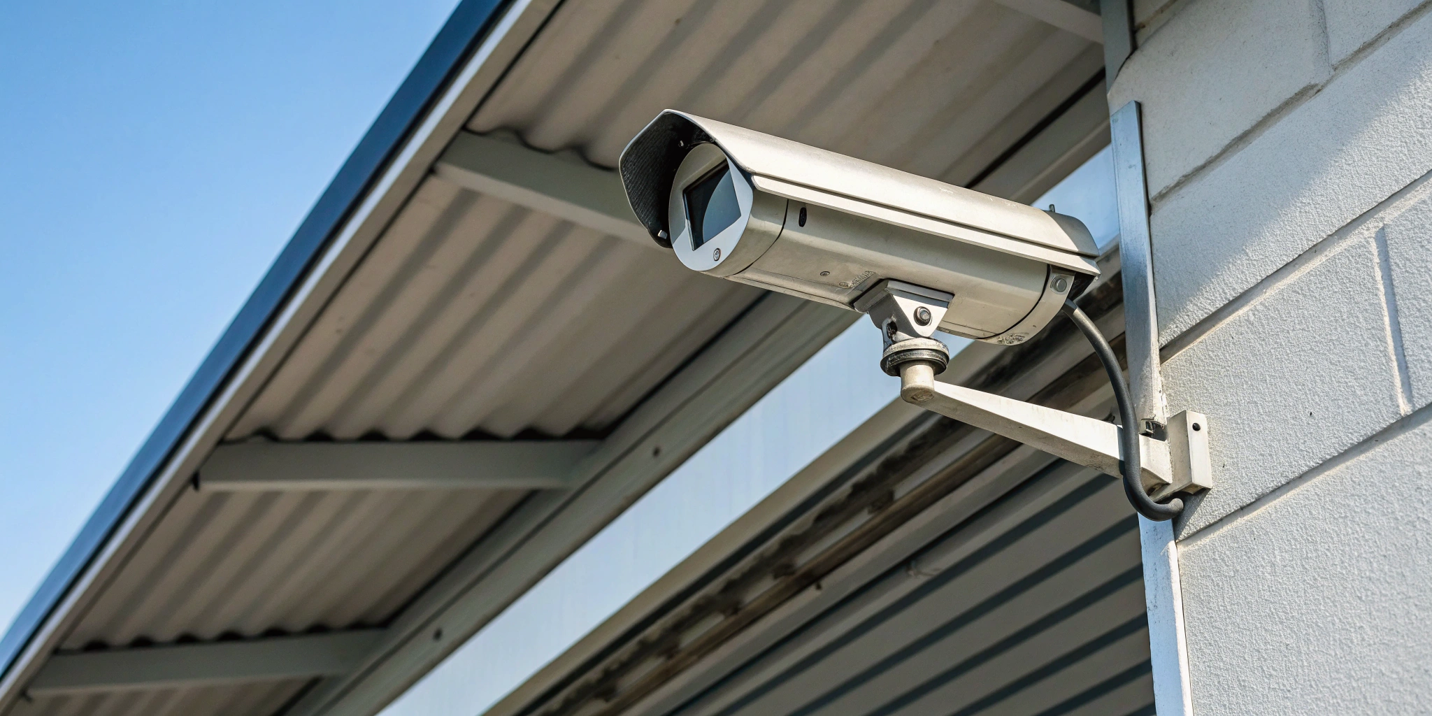 Professional commercial alarm system installation on an office building.