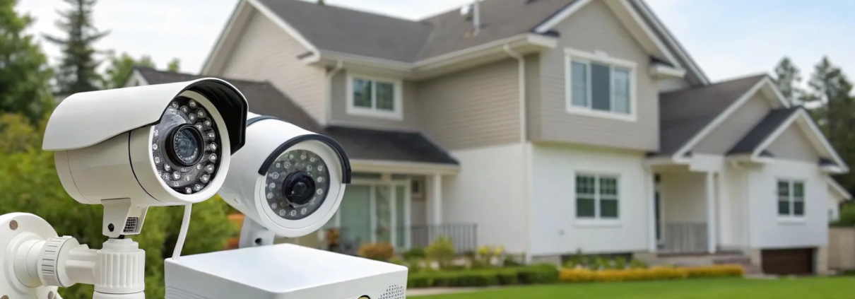 A home security system protecting a modern house from one of the best home security companies.