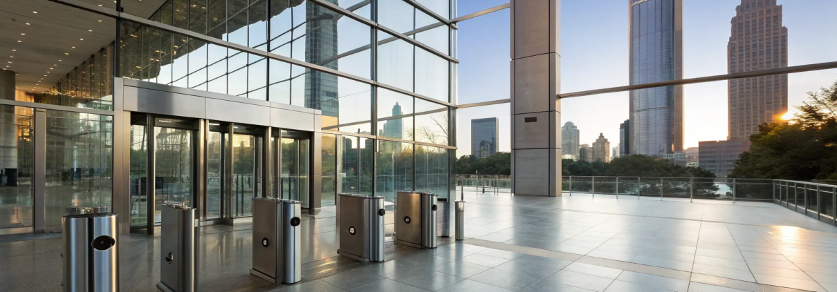 Atlanta commercial building lobby secured by one of the best commercial alarm companies.