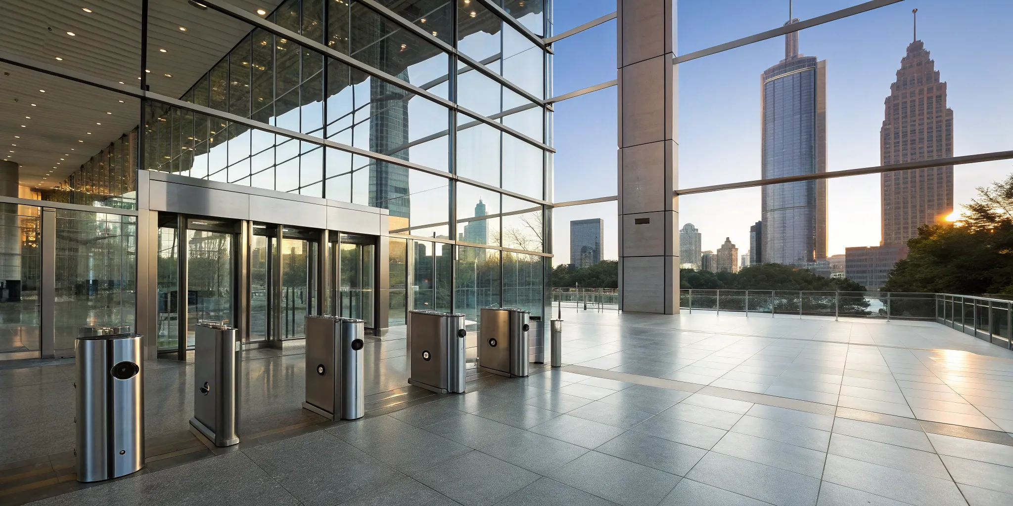 Atlanta commercial building lobby secured by one of the best commercial alarm companies.