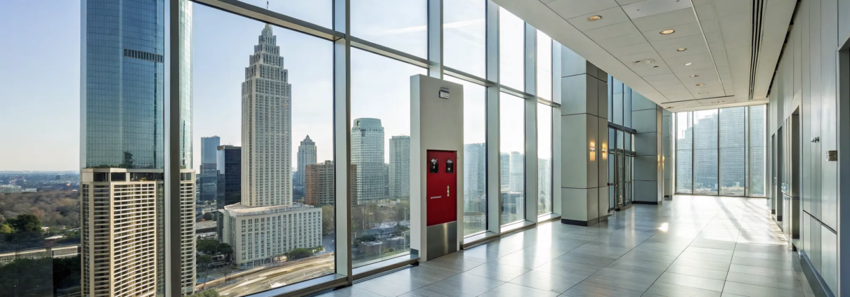 A commercial fire alarm system in an Atlanta building requiring inspection.