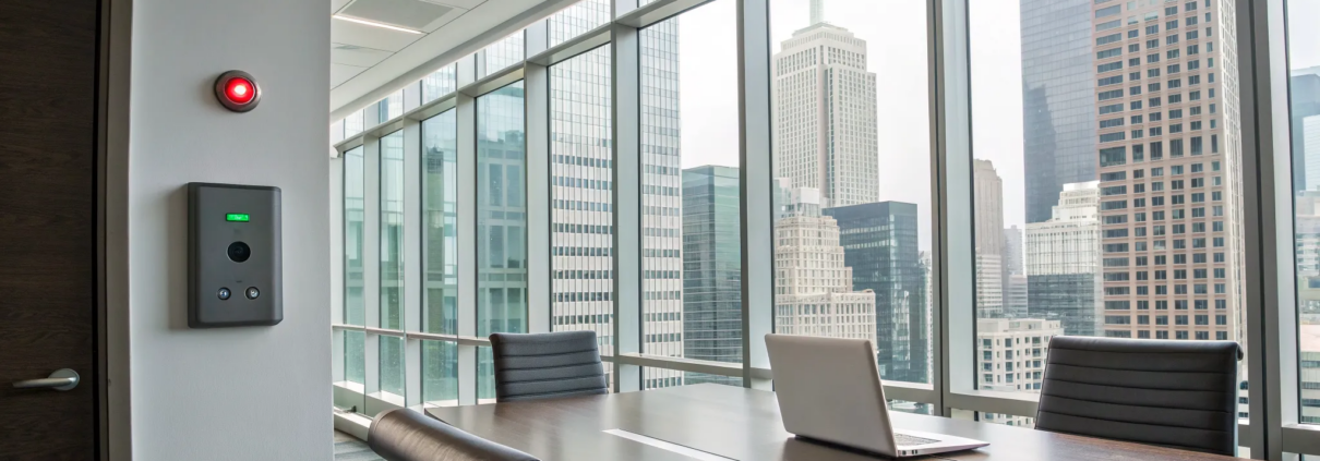 Commercial fire alarm system in an office, a key part of the total monitoring cost.