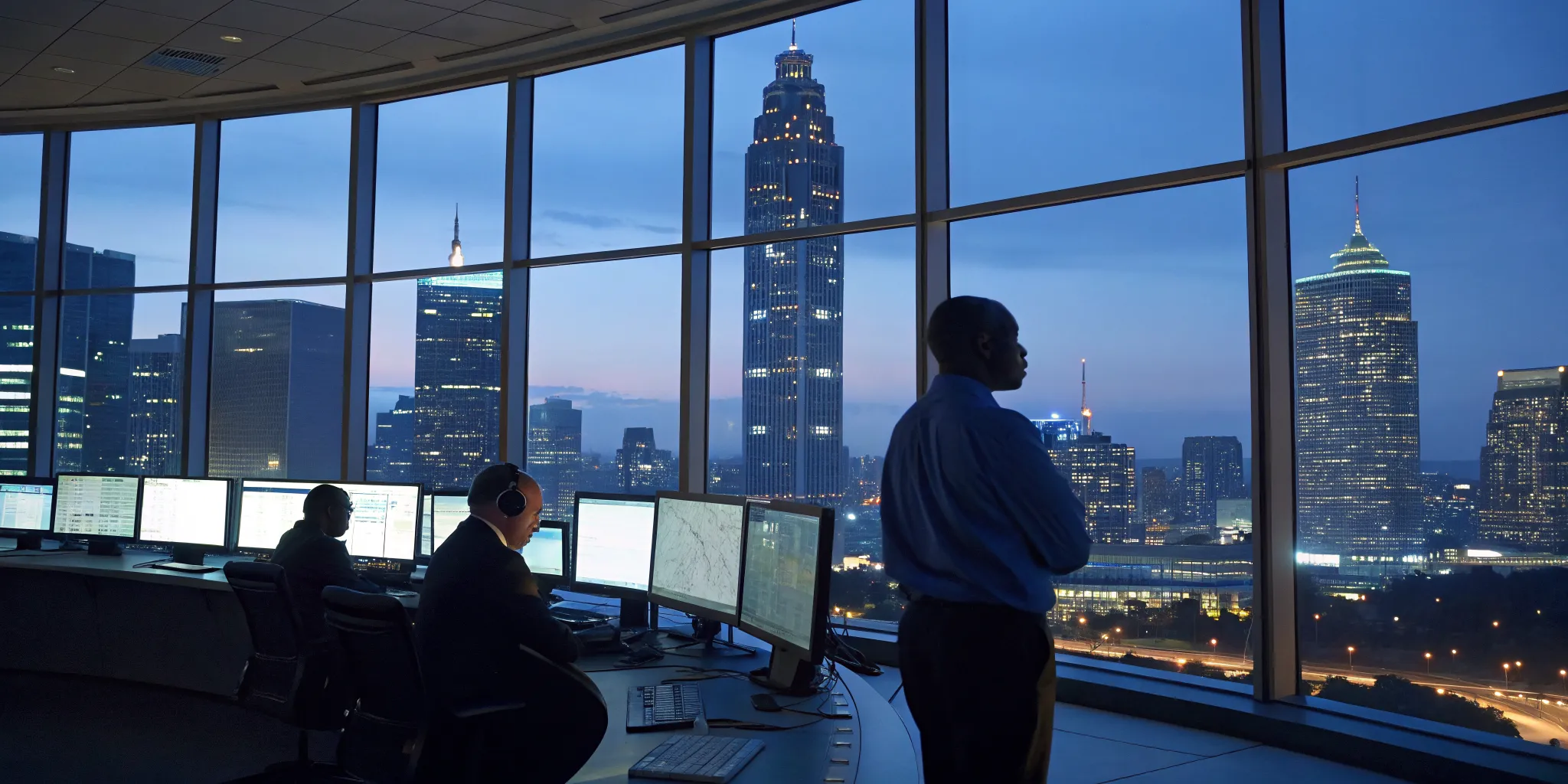 Staff working at a 24/7 business fire alarm monitoring center in Atlanta.