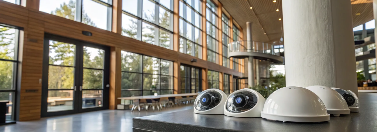 A small business security camera system installed in a modern office.