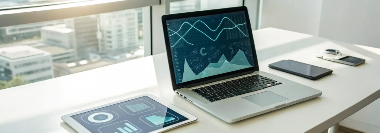 Laptop on a desk showing a breakdown of business security monitoring prices.