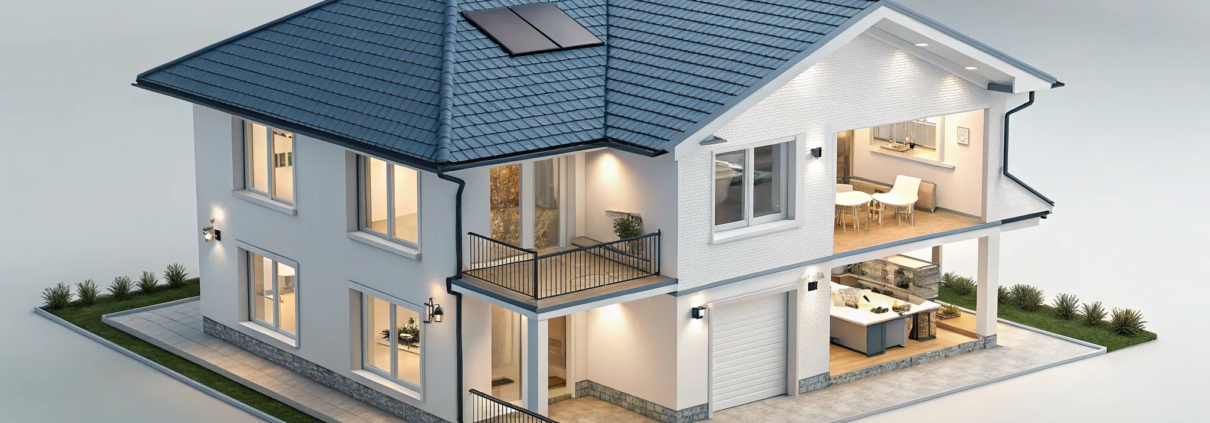 A modern home's exterior, which impacts the final cost of a security system installation.