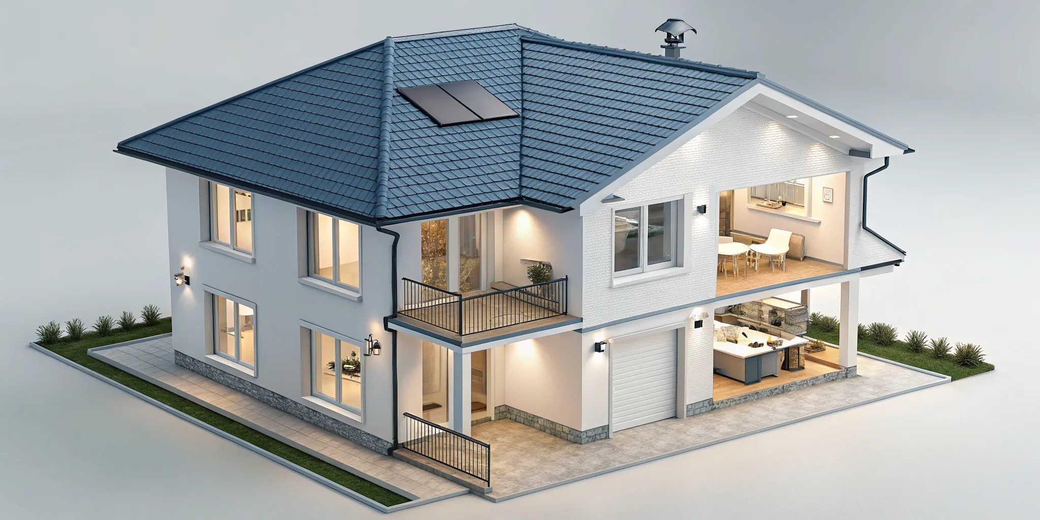 A modern home's exterior, which impacts the final cost of a security system installation.