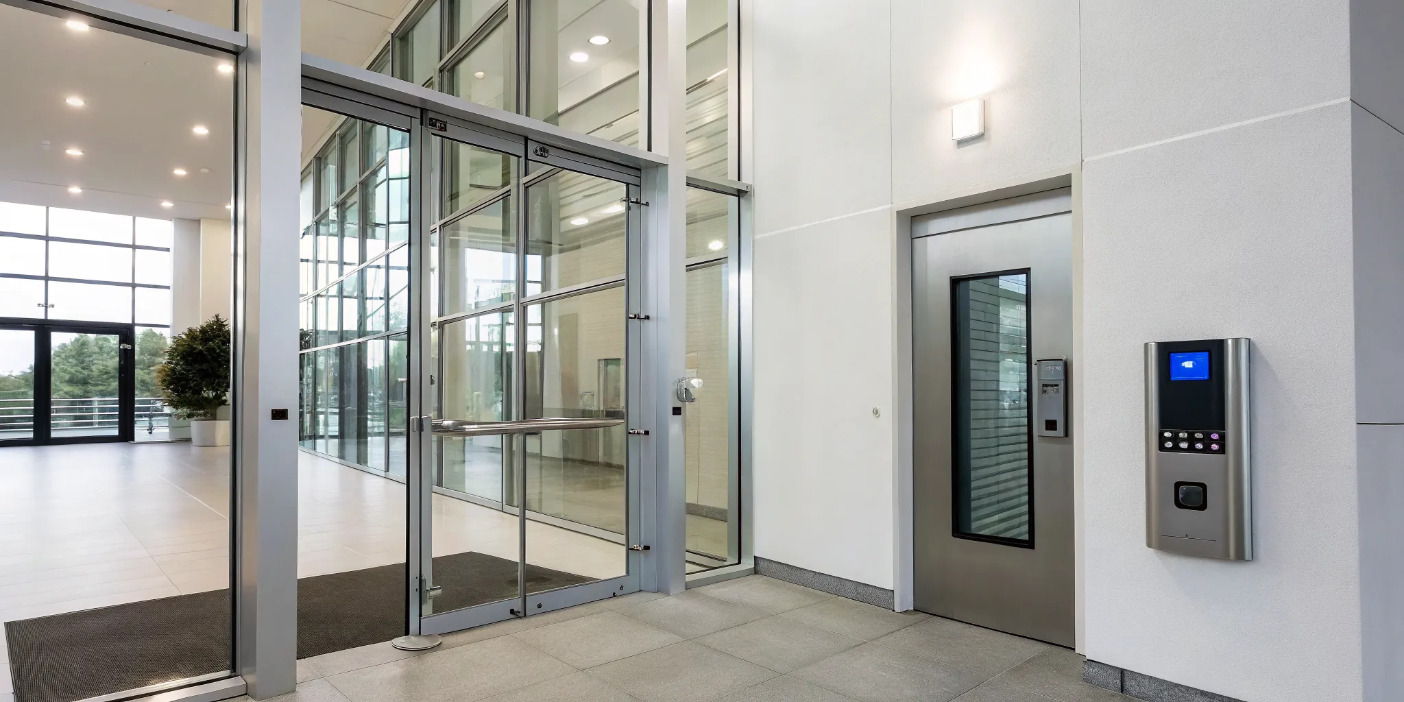 A single door access control system with a modern keypad and card reader.