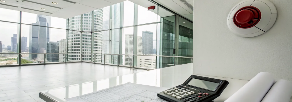 Calculating commercial fire alarm monitoring rates with a blueprint and calculator.