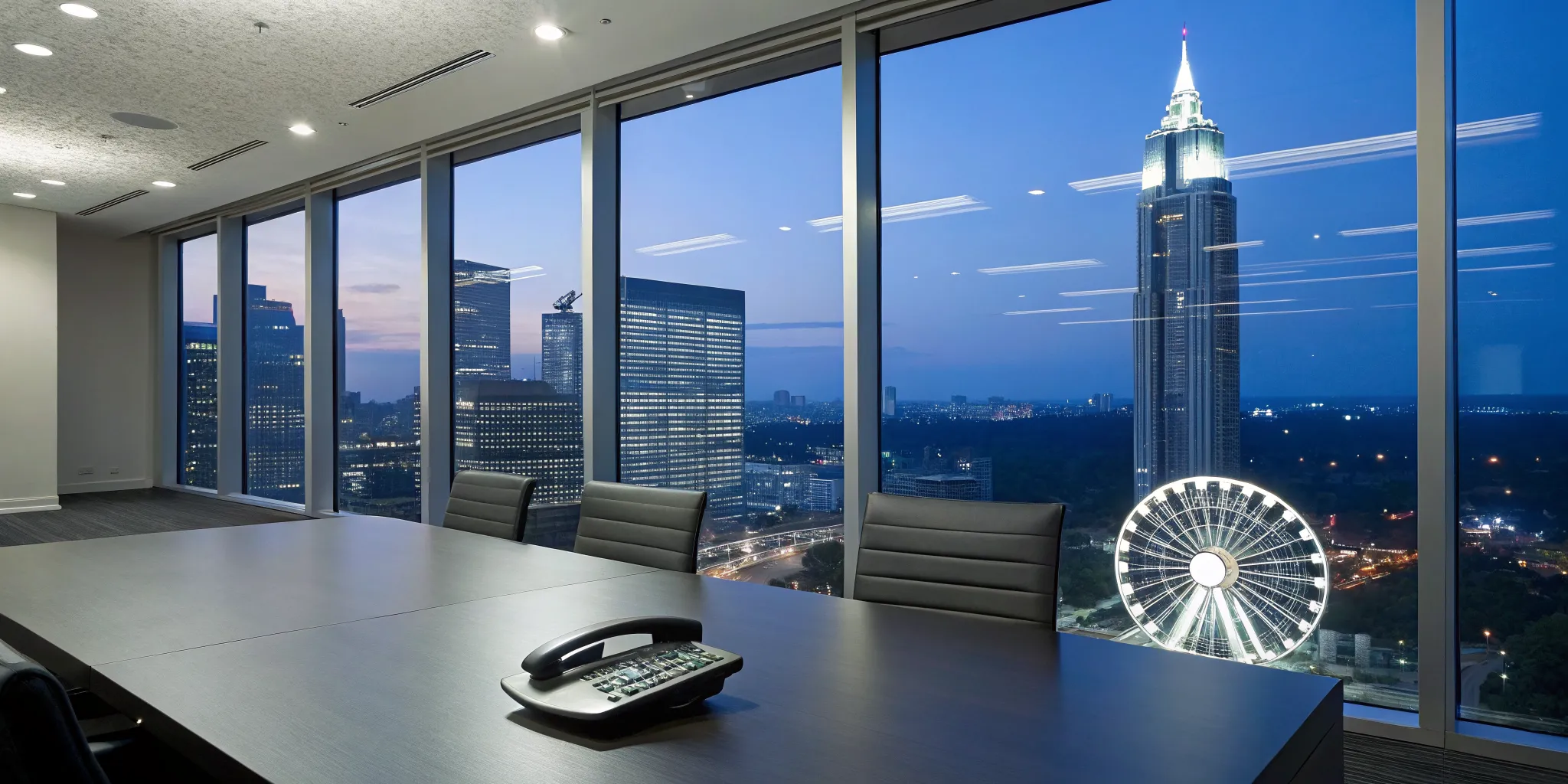 Business alarm monitoring pricing in Atlanta with a security phone on an office desk.