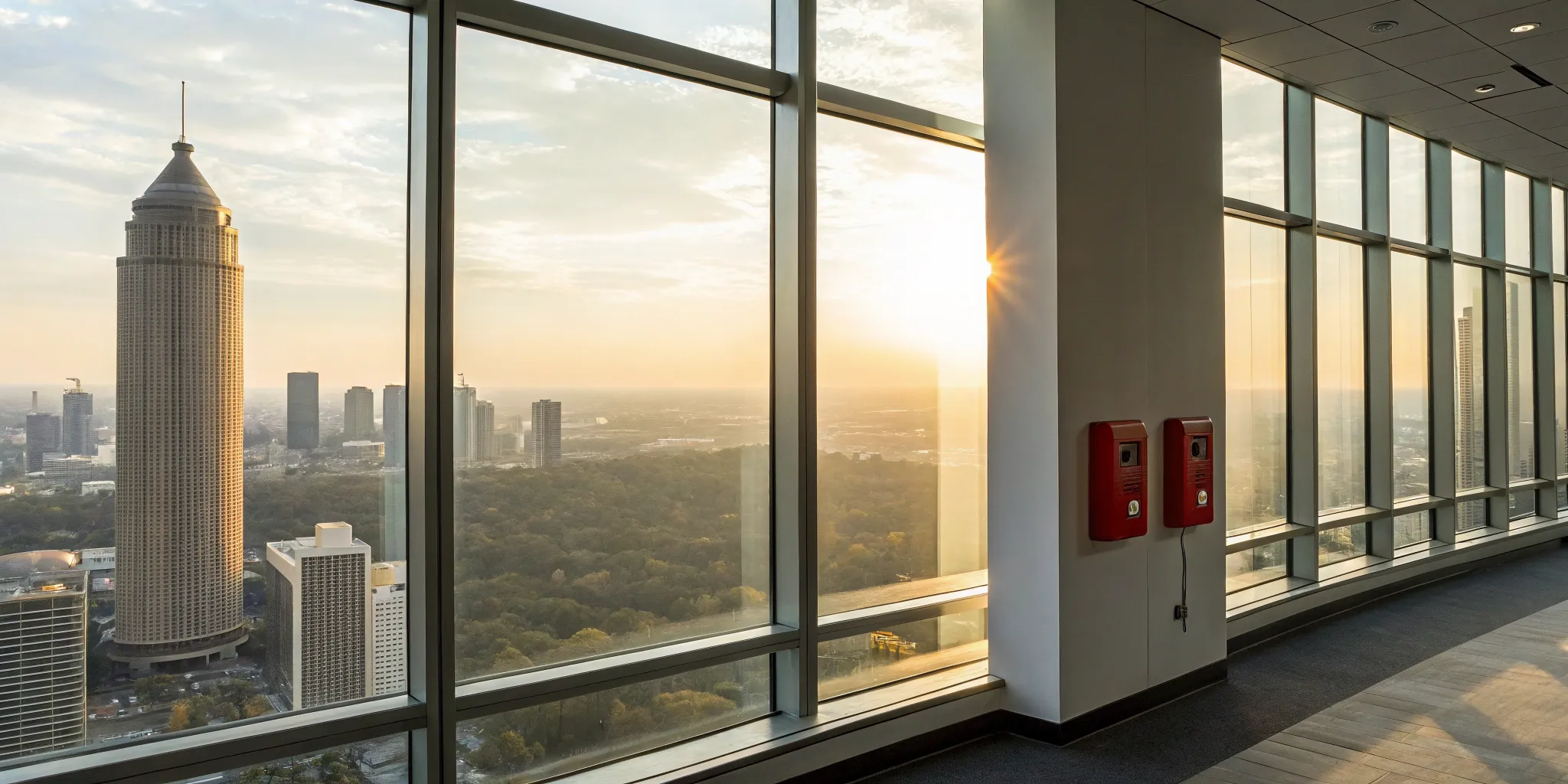 Atlanta skyline from an office protected by a NICET certified fire alarm company.