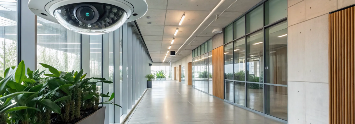 IP camera system providing security benefits for a modern office.