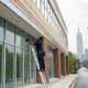 Atlanta business security camera installation on a commercial building by a professional.