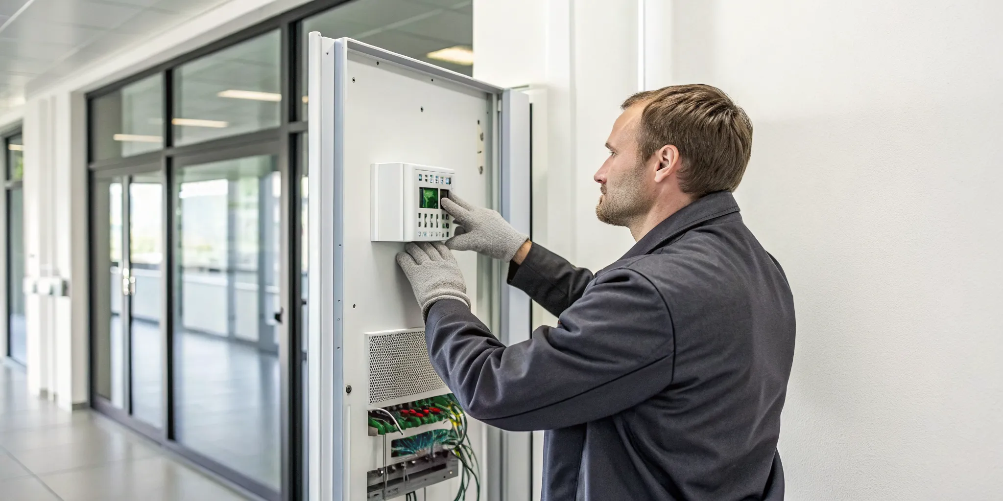Alarm system reactivation by a professional technician on a control panel.