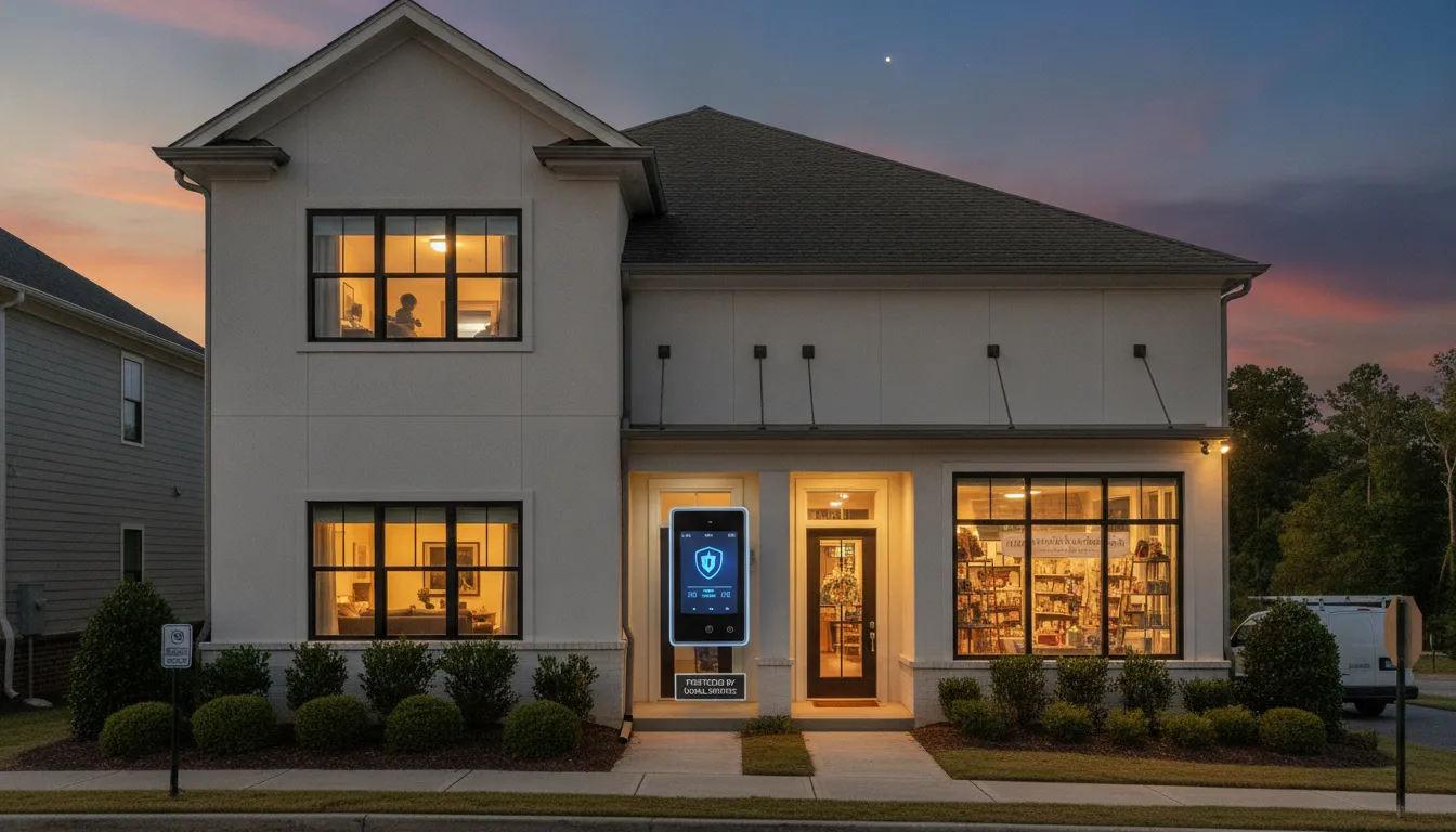 Monitored alarm system protecting an Alpharetta home and business