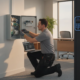 Technician setting up a Marietta alarm company system
