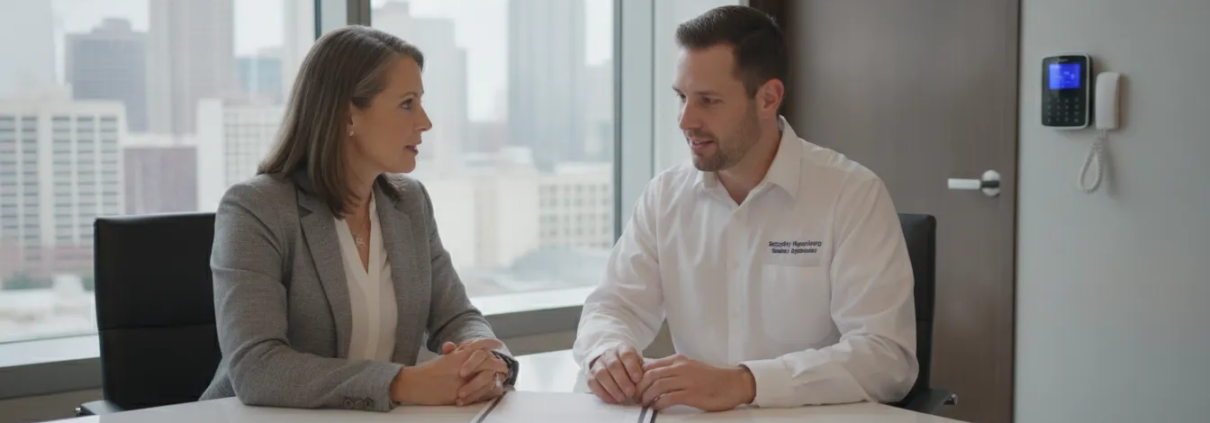 Atlanta business owner reviewing a security monitoring agreement