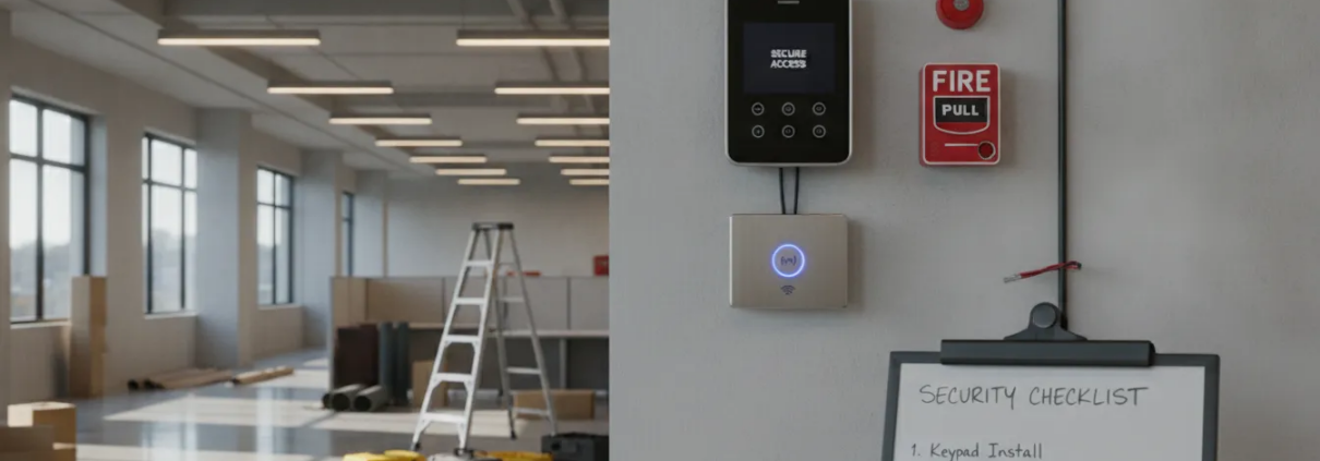 Commercial office security system and access control panel in modern Atlanta workspace