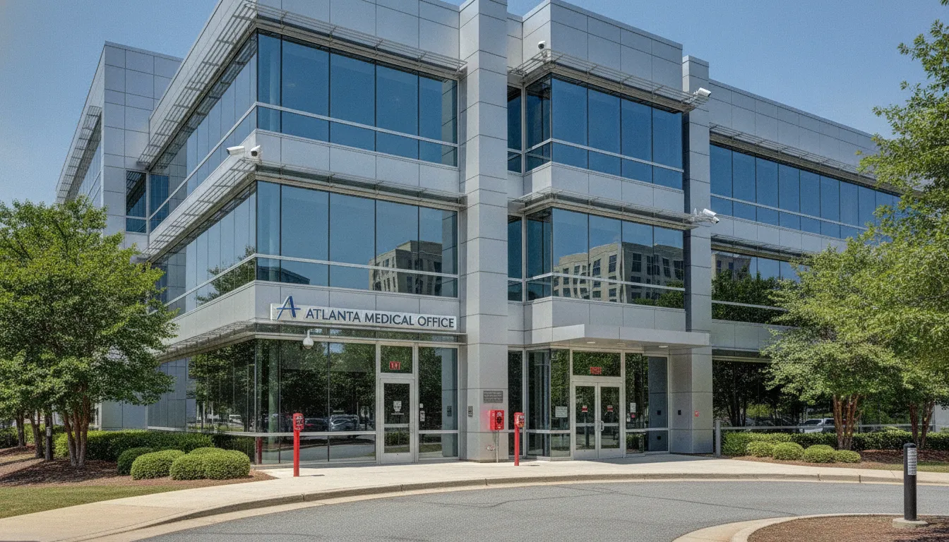 Modern medical office building in Atlanta with fire alarm and security systems