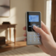 Modern security alarm system keypad on a warm home entryway wall
