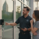 Atlanta access control installer consulting with a business owner at a commercial entrance