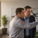 Atlanta fire alarm technician reviewing a commercial fire alarm control panel with a property manager
